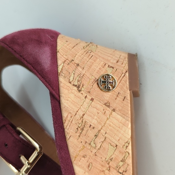 Tory Burch Savannah Suede Cork Wedge Purple 8.5 open toe summer preppy casual - Picture 14 of 14